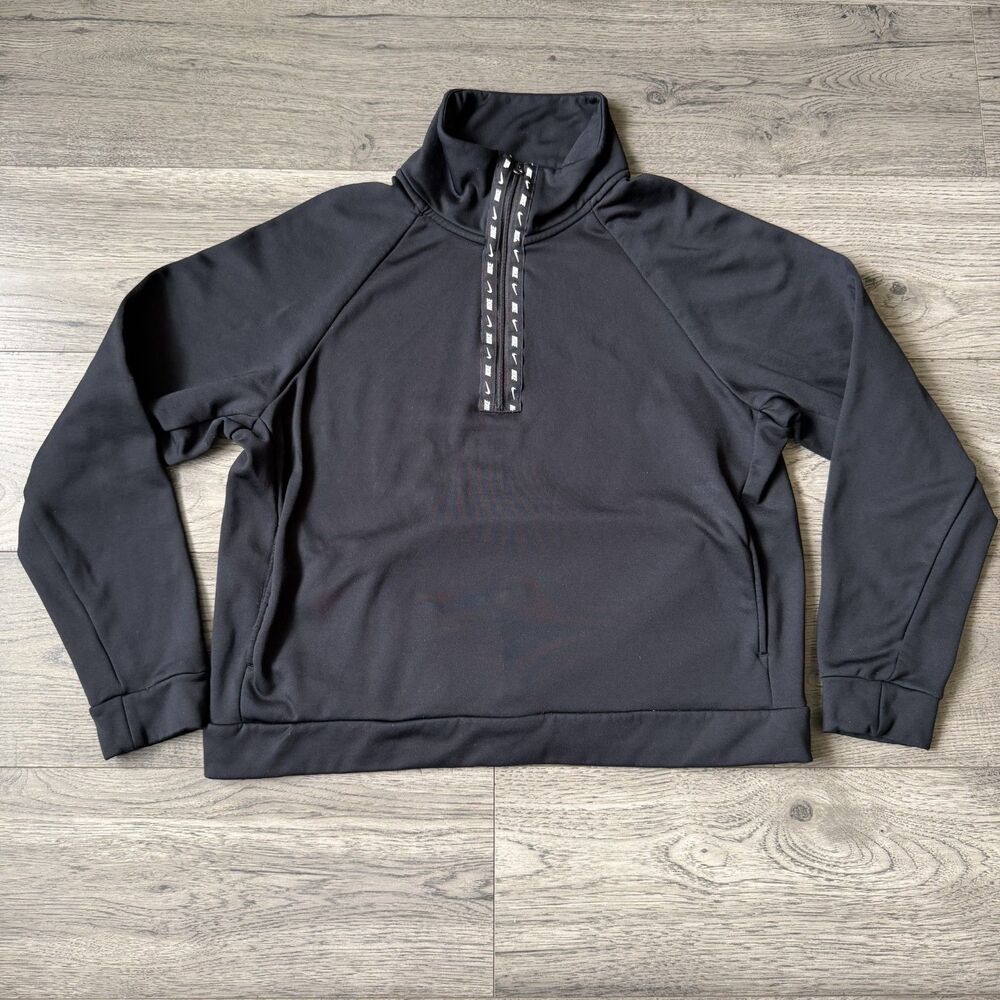Nike Women's Therma Fleece 1/4 Zip Pullover‎ Black Logo Taping - Size Medium